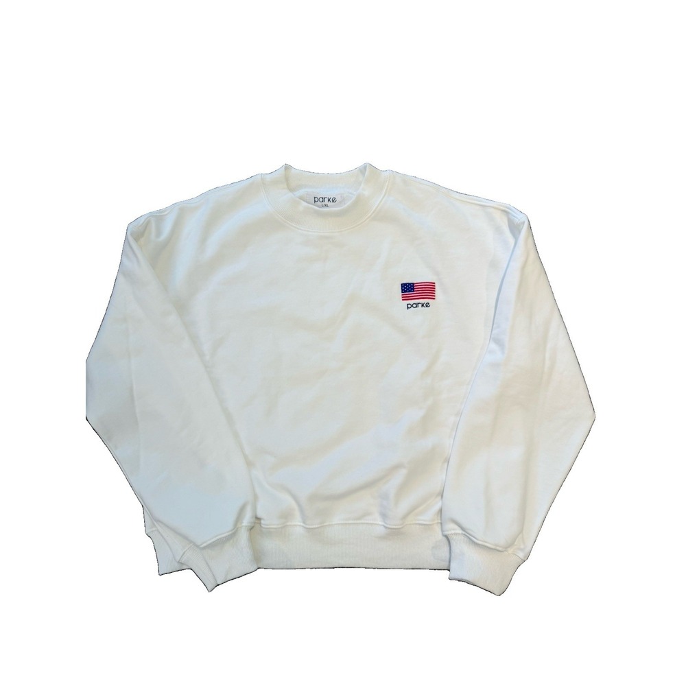 Parke Mockneck Sweatshirt Varsity Coastal Patriotic, White, L/XL, USA, Flag